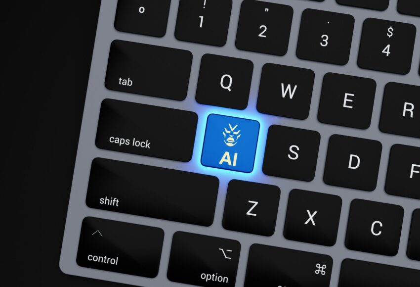 a-close-up-of-a-keyboard-with-a-blue-button